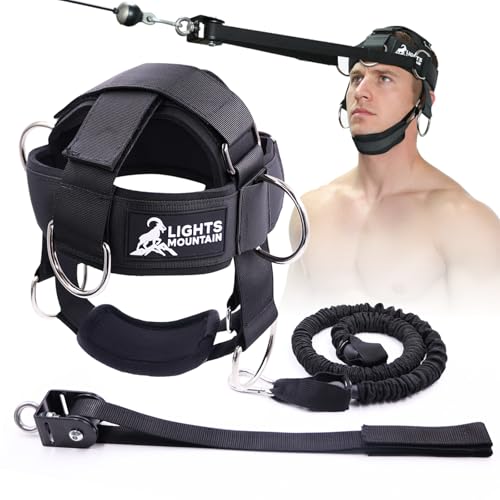Adjustable Neck Harness with Pulley System & Resistance Bands – Multi-Directional Neck Weight Lifting Training for Strength, Stability & Posture – Padded Head Strap for Athletes & Fitness - color: 블랙.