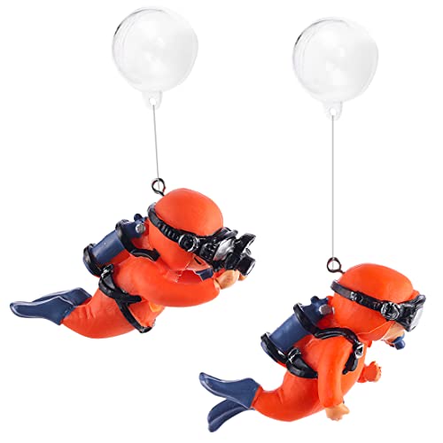 2 Pack Fish Tank Decorations, Aquarium Ornaments Diver with Floating Device Aquarium Accessories Fishes Pet Toys for Freshwater Saltwater Aquarium (2Pcs Orange) - color: 2pcs Orange