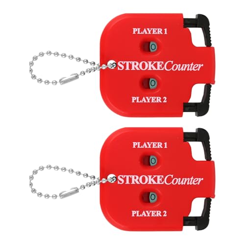2pcs Golf Stroke Counters, Portable Score Keeper with Hanging Rope Mini Square Design 2 Player Stroke Counter Clicker for Golf Training Competitions & Games (Red)