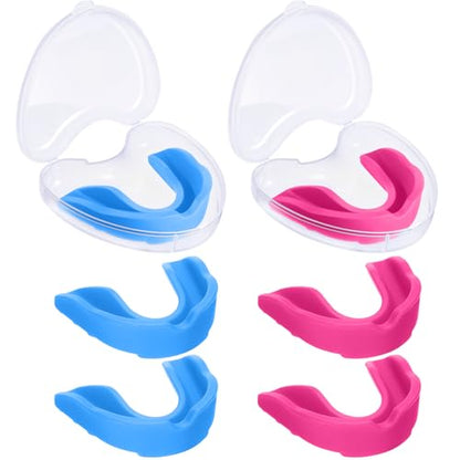 BBTO 6 Pack Kids Youth Mouth Guard for Football Sports, Boys Girls Mouthguard with Case, Soft Mouth Guard for Hockey Boxing Basketball, Ages 4+ - color: Rose Pink，lake Blue