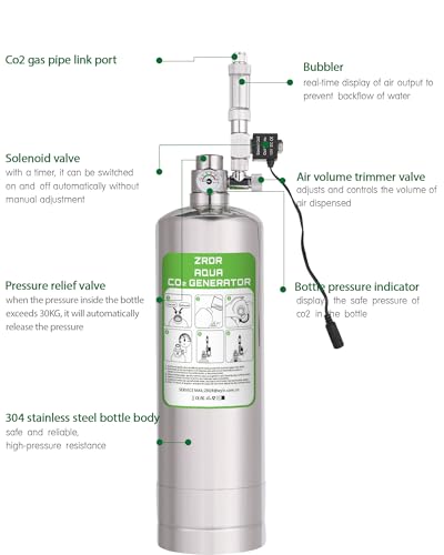 Aquarium Co2 System 2L with Pressure Gauge Automatic Pressure Relief Valve Bubble Counter for Aquarium Plants，Stable Output - color: 2L-Single Gauge-Upgraded
