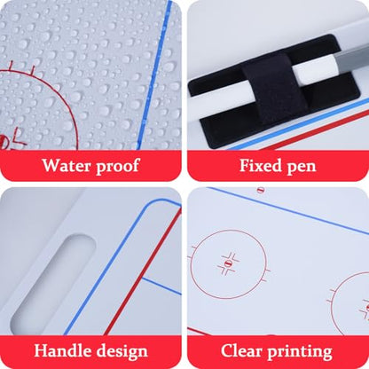 Ice Hockey Dry Erase Coaches Clipboard, 16 x 9.8 inch Double Sided Whiteboard with Marker Pen