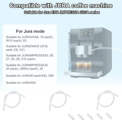 3pcs Milk Tubes Hoses, with 6 Connectors 1 Brush Silicone Milk Container Pipe Replacement Accessories Compatible with Jura ENA E8 GIGA 6 10 W10 Z5 Z6 Z7 Z8 Z9 Z10 J6 J8 J9 S80 WE8 Coffee Machine