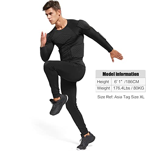 Zicac Men's Sports Shock Rash Guard Compression Padded Shirt Soccer Basketball Protective Gear Chest Rib Guards - color: Black-C, size: Medium