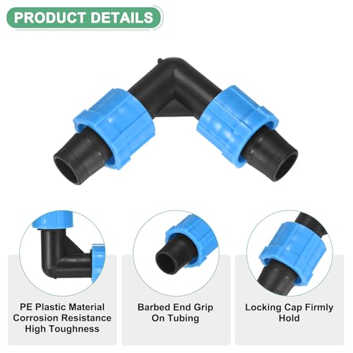 M METERXITY 10-Pack Drip Irrigation Barbed Locking Fittings, for 5/8 Inch(16mm) Elbow Tubing Connector Coupling for Greenhouse/Aquarium/Garden Watering System, Drip Irrigation Parts