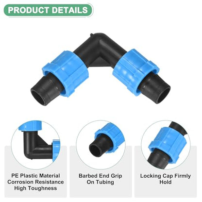 M METERXITY 10-Pack Drip Irrigation Barbed Locking Fittings, for 5/8 Inch(16mm) Elbow Tubing Connector Coupling for Greenhouse/Aquarium/Garden Watering System, Drip Irrigation Parts