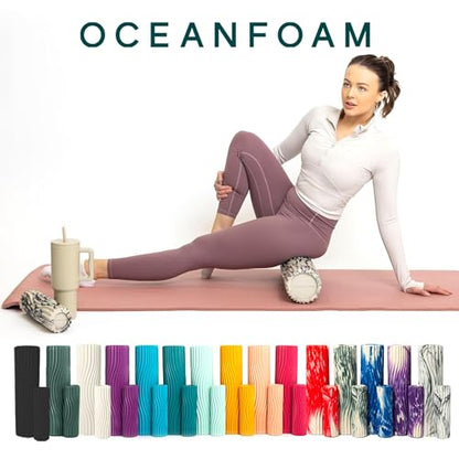 Oceanfoam Ripple Travel Foam Roller (11" x 3.35") Firm Mini Foam Roller for Physical Therapy, Deep Tissue Massage, Back Pain - High Density, Ergonomic Wave Textured - Yoga, Exercise (Black Marbled) - color: Black Marbled