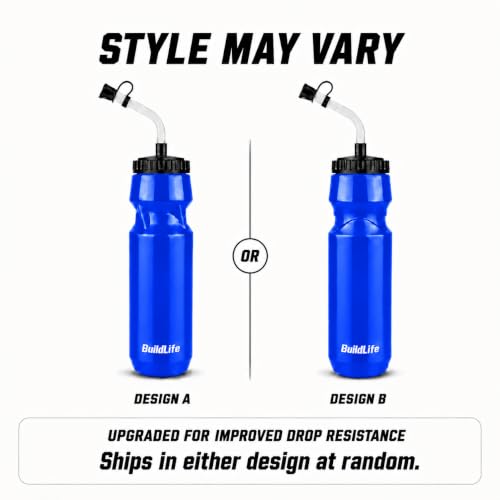 Hockey Water Bottle with Long Straw - 32 OZ Squeeze Sports Water Bottles 2 Pack with 2 Lids Each(Straw and Squeeze),Lacrosse Water Bottle for Helmet Hockey,Football,Boxing,BPA Free,Dishwash Safe(Blue) - color: Blue