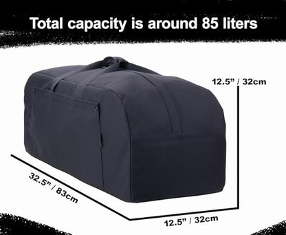 85L Military-Style Duffle Backpack with Rigid Panels | Built for deployment gear, work equipment, camping supplies, vehicle storage, and checked travel. - color: Black