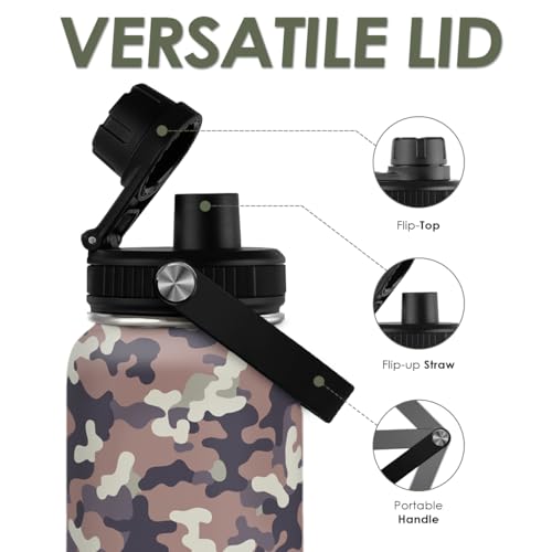 Camouflage Insulated Stainless Steel Water Bottle 32oz, Vacuum Chug Lid Travel Tumbler for Men Friends Dads Grandpa, Birthday Christmas Fathers Day (Desert Camo) - color: Camouflage 4