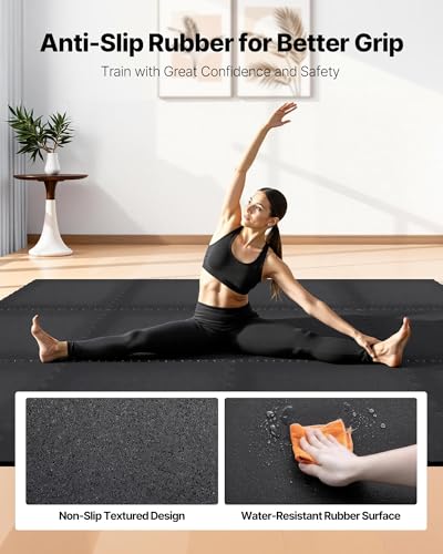 VEVOR 0.56Inch 48sq.ft 12 Tiles Gym Flooring for Home Gym, Rubber Top with High Density EVA Foam, 24 x 24In Gym Floor Exercise Equipment Mats, Interlocking Gym Mats, Puzzle Workout Mats, Black | Rubber Top with High Density EVA Foam, Lightweight Gym Floor