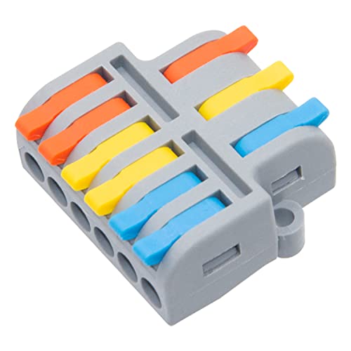 5Pcs Lever Wire Connectors, 3 in 6 Out Quick Wiring Cable Electrical Connector for 24-12 AWG