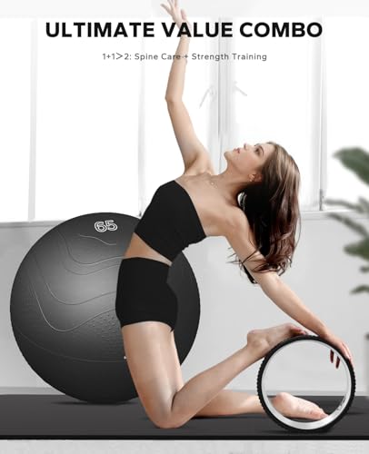 HAPBEAR Yoga Wheel Set with Exercise Ball, 12'' Back Roller Wheel for Back Pain Relief, Foam Roller for Back Stretching, Physical Therapy & Muscle Massage | Supports back stretching, balance, mobility and muscle massage for yoga, home workouts and post-ex