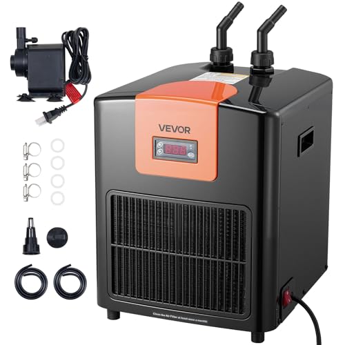 VEVOR Aquarium Chiller 92 Gallon, 1/4 HP Water Chiller for Hydroponics, Fast Cooling for Fish Tank,Axolotl,Coral Reef,Quiet Refrigeration Compressor, Titanium Evaporator,Complete Fittings - size: 1/4HP - Upgrade