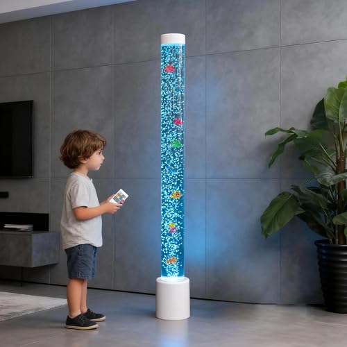 Water Bubble Fish Tube Lamp- Wall-Mountable Sensory Aquarium Night Light with 8 Color Options, Remote Control - Calming Floor Lamp for Autistic Children & Stress Relief (Includes Wall Bracket) (4FT) - size: 4FT