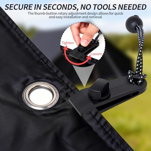 5Pack Tarp Clips Heavy Duty Lock Grip,Tarp Clamps with Bungee Cords for Pool Awning Cover,Outdoor Covers,and Camping - size: 5Pack