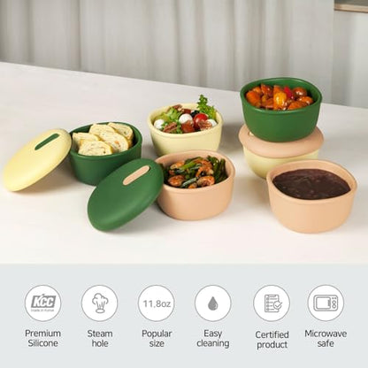 Silicone Food Containers,12oz 350ml 3Pcs 1SET, BPA Free Premium Silicone with Steamhole Lid, Dishwasher,Microwave and Freezer Safe,Semi-persistent Use,Food Grade, FDA
