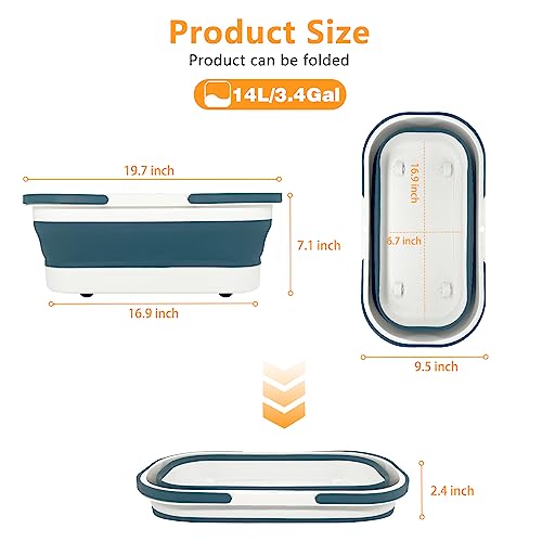 14L(3.7 Gallon) Collapsible Plastic Bucket with Wheels for House Cleaning, Multi-Purpose Rectangular Handy Basket for Cleaning Mop, Camping, RV (14L-Blue) - color: 14l-blue