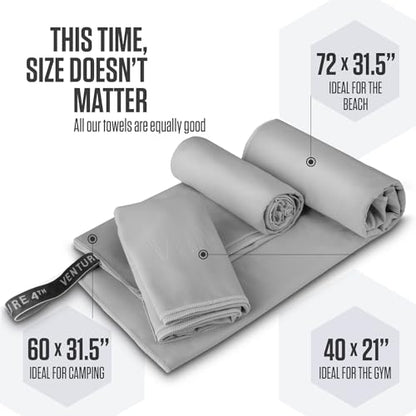 VENTURE 4TH Quick Dry Microfiber Towel for Camping & Gym - Light Gray XL - color: Light Gray, size: 72.00" x 31.50"