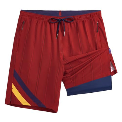 maamgic Mens Swim Trunks 9 Inch Compression Liner Quick Dry Board Shorts - color: Vibrant Red, size: Large