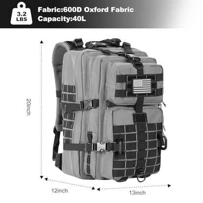 Hannibal Tactical MOLLE Assault Backpack, Tactical Backpack Military Army Camping Rucksack - color: Grey and Black
