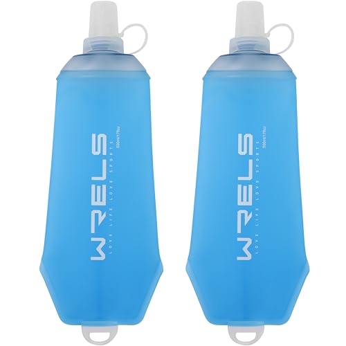 WRELS 200ml/350ml/500ml Collapsible Soft Flask,BPA Free Folding Soft Water Bottle with Hanging Ring,Lightweight TPU Hydration Flask for Running Marathon Cycling Hiking(500ml-2 Packs) - color: Blue-500ml*2