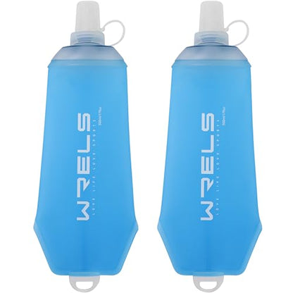 WRELS 200ml/350ml/500ml Collapsible Soft Flask,BPA Free Folding Soft Water Bottle with Hanging Ring,Lightweight TPU Hydration Flask for Running Marathon Cycling Hiking(500ml-2 Packs) - color: Blue-500ml*2