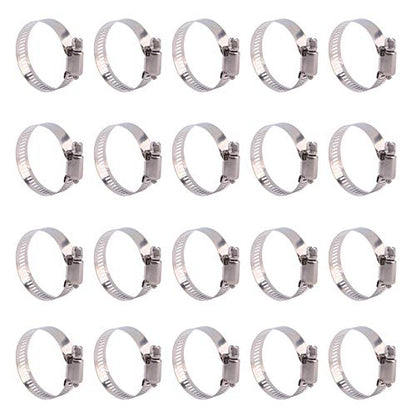 DERNORD 20 Pack Hose Clamps 304 Stainless Steel Adjustable Pipe Tube Clamps, Worm Gear Hose Clamps for Plumbing, Automotive And Mechanical Applications (27-51mm)