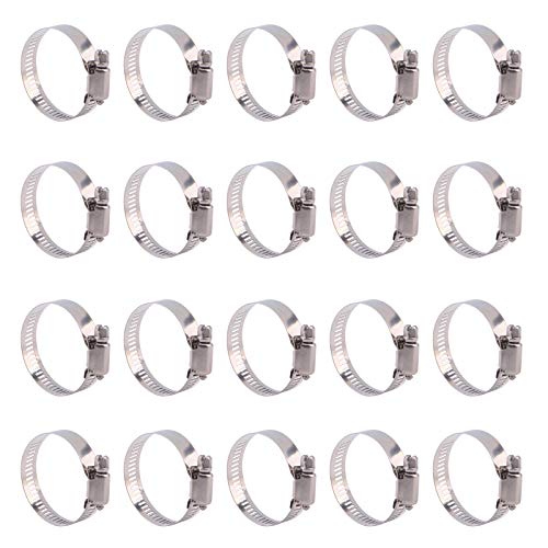 DERNORD 20 Pack Hose Clamps 304 Stainless Steel Adjustable Pipe Tube Clamps, Worm Gear Hose Clamps for Plumbing, Automotive And Mechanical Applications (27-51mm)