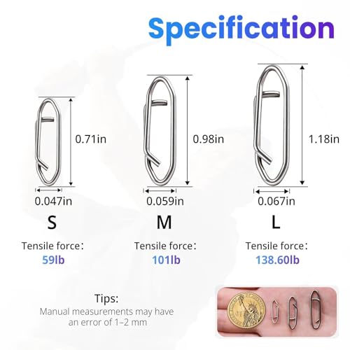 Power Fishing Clip - Fishing Speed Clips 50Pcs Stainless Steel Quick Change Connector,Link Split Rings Snaps for Lures Saltwater Size S# M# L#