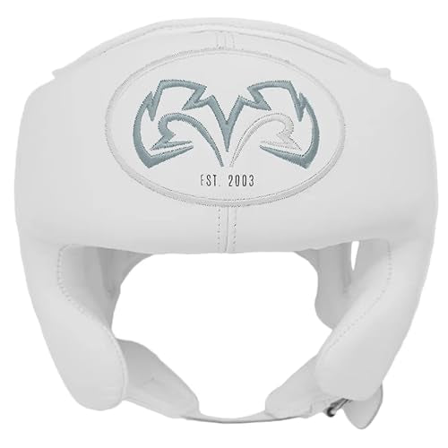 RIVAL Boxing RHG-Guerrero Headgear, Superior Visibility, Lacing Adjustment System, Handcrafted All-Leather Construction, Ergonomic Design - color: White, size: Large