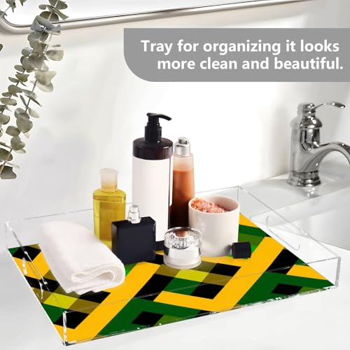 Acrylic Tray Clear Serving Vanity Ottoman Bathroom Coffee Table Countertop Organizer Raised Edge Spill Proof Jamaican Plaid Green Yellow - color: Jamaican Plaid Green Yellow