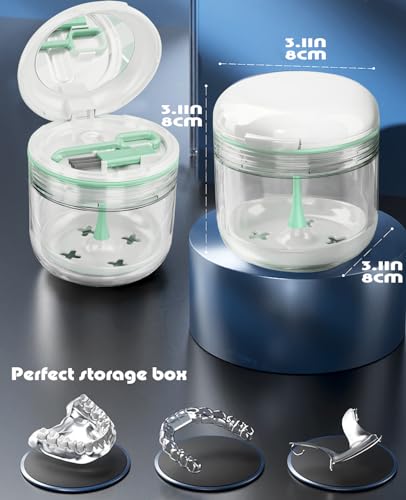 MURRI&MURRDI Retainer Case, Denture Bath Box with Strainer Basket, Mouth Guard Case, Braces Cleaner Cup Cute Denture Holder Retainer Storage Soak Container for Travel (White) - color: White