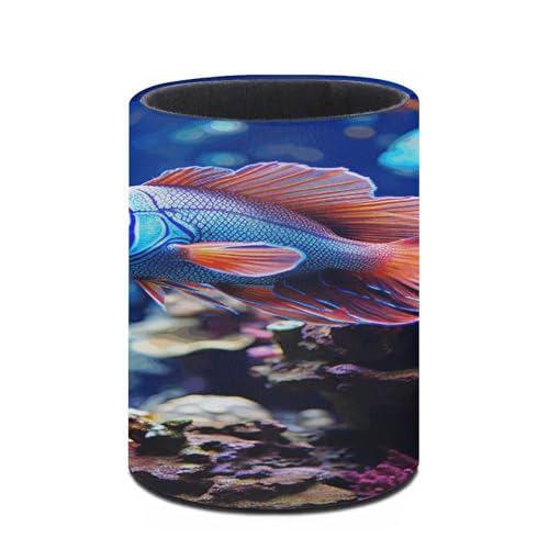 Coral Reef Fish Aquarium Pen Holder PU Leather Pencil Holder Round Makeup Brushes Cup Holder for Desk Office Pen Organizer Large Capacity Pencil Holder for Home Study Room