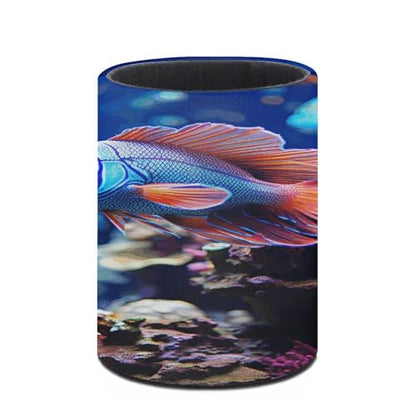 Coral Reef Fish Aquarium Pen Holder PU Leather Pencil Holder Round Makeup Brushes Cup Holder for Desk Office Pen Organizer Large Capacity Pencil Holder for Home Study Room