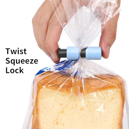 10 Pack Squeeze and Lock Bread Bag Clips, Bread Clips Resuable, Bag Clip for Food Storage, Sturdy Bread Cilp, Heavy Plastic, Handy Bags Cinch, Easy to Use with Bags Closures, 10 Colors