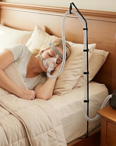 Elviros CPAP Hose Holder for Bed, Adjustable Swivel Arm with Elastic Buffer, Under Mattress Tube Stand, Foldable Compact Design CPAP Hose Hanger with Storage Bag, Black