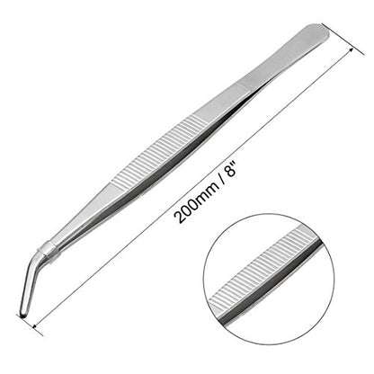 uxcell 8-Inch Stainless Steel Tweezers with Curved Serrated Tip Daily Garden Tool