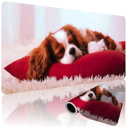 XXL Gaming Mouse Pad 35.4 x 15.7 Inch, Large Extended Desk Mousepad with Dog Design, Water-Resistant Surface & Stitched Edges, Non-Slip Rubber Base Desk Mat for Gaming, Office & Home - color: Dog