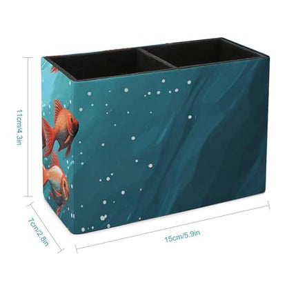 Leather Pencil Holder Fish Aquarium Pen Holder for Desk Square Desk Pen Cup for Home Office Supplies Waterproof Makeup Brush Holders