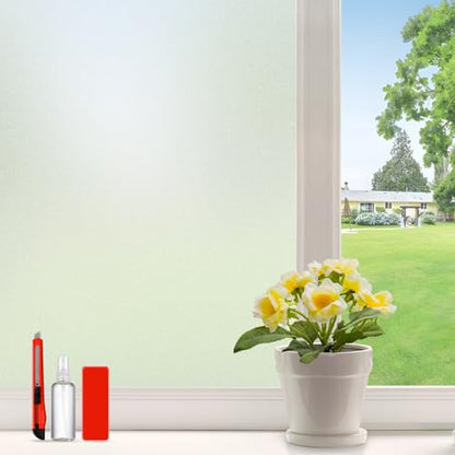 Window Privacy Film Frosted Privacy Window Film Heat Control UV Blocking Frosted Glass Window Film Static Cling Non-Adhesive Reusable Door Coverings for Bathroom&Home&Office(35.4 * 78.7'')