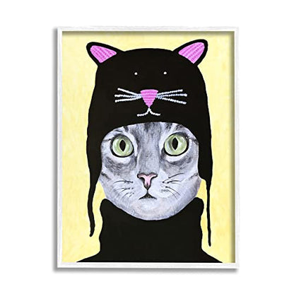 Stupell Industries Adorable Grey Cat Wearing Hat Black Turtleneck Yellow Background, Design by Coco de Paris - size: 11"L x 14"W