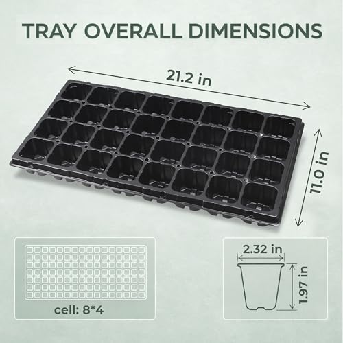 Gardzen 10 Pack 32 Cell Seed Starter Trays, 2" Deep Plug Tray for Seedlings, Heavy Duty Seedling Trays with Drainage Holes, Fit Standard 1020 Drip Tray for Indoor&Outdoor Use