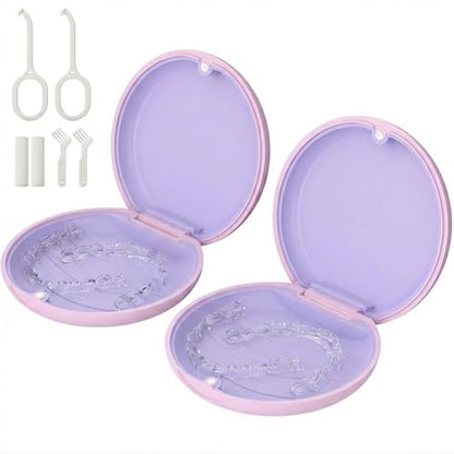 2 Pack Retainer Case, Slim Aligner Case for Invisalign with Tool Kit - color: 2 Pack - Sakura Lilac