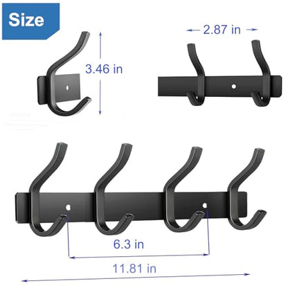 12 Inch Coat Rack Wall Mount with 4 Hooks, Black Wall Hook Rack - color: Black, size: 4 Hooks