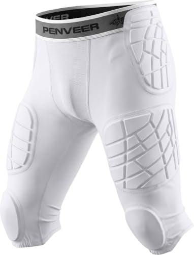 7 Pad Football Girdle Youth with Cup Pocket & Integrated Padding - color: White, size: Medium