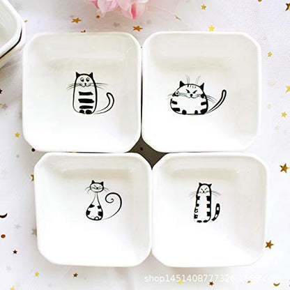 Super Cute Cat Ceramic Sauce Dish/Seasoning Dish/Sushi Soy Dipping Bowl/Appetizer Plates/Serving Dish for Kitchen Home(Set of 6) - color: Cat-Rectangle