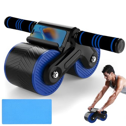 Auto Rebound Ab Roller with Kneeling Mat Exercise Wheels for Beginner
