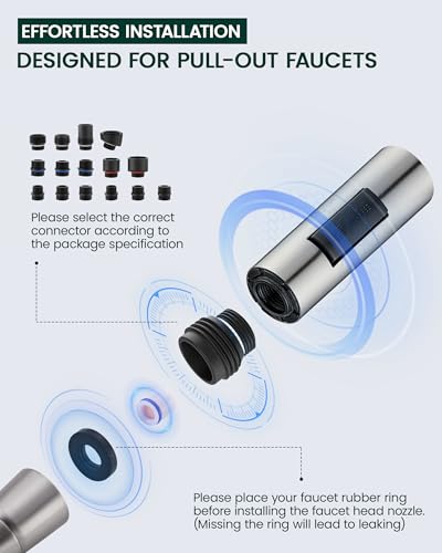 Metal Kitchen Faucet Head Replacement, 2-Mode Pull Down Kitchen Faucet Spray Head with 15 Adapters, High Pressure Sink Sprayer Nozzle Stainless Steel, Brushed Nickel - color: Brushed Nickel