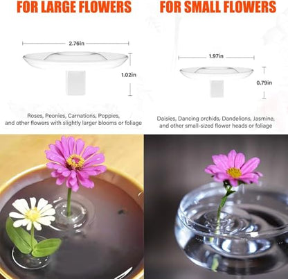 10PCS Floating Floral Arrangement Holder, Innovative Floating Flower Display Stand, Clear Acrylic Floating Flower Bowl Stem Holder for Fish Tanks Table Hom Decor,(5PCS Small and 5 PCS Large)